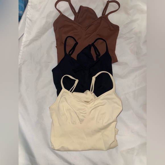 OQQ Tops - 3 NWOT Women's Bodysuit Cami Tank Tops in Brown, Black & Cream OQQ size large